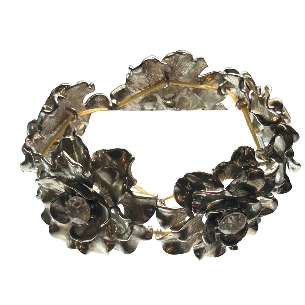 Vintage Silver Flower Crystal Bracelet Stretch Bangle Fashion Jewelry - Picture 2 of 5